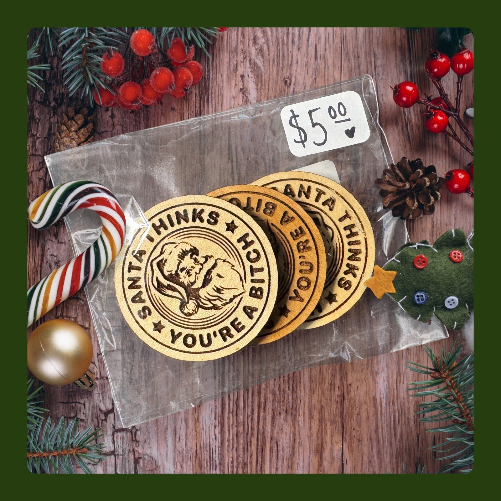 Santa Thinks You're a Bitch Coin (pack of 3) image 1