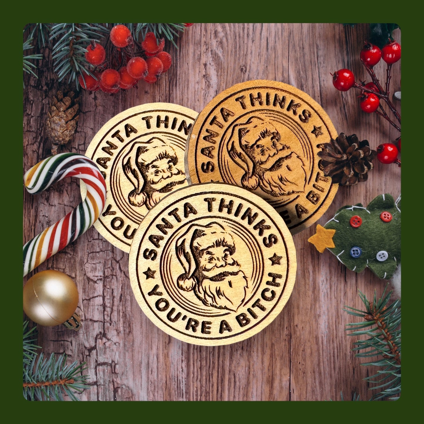 Santa Thinks You're a Bitch Coin (pack of 3) image 0